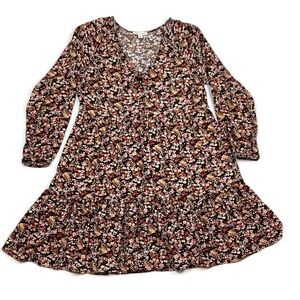 American Eagle Outfitters Long Sleeve Floral Tiered Ruffle Mini Dress
